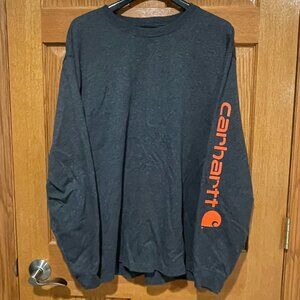 CARHARTT Original Fit Men's L Gray Long Sleeve Logo On Arm Graphic Tee Shirt